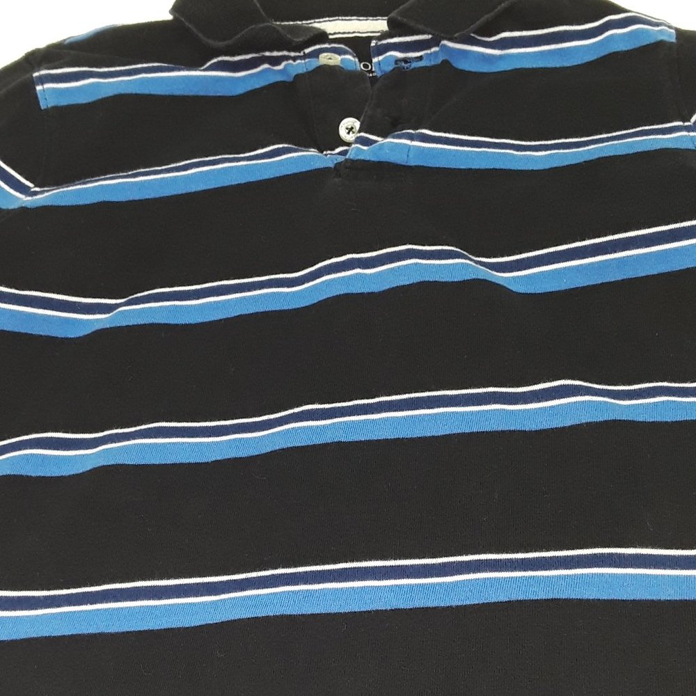 Faded Glory navy, lt blue, white striped LS polo
